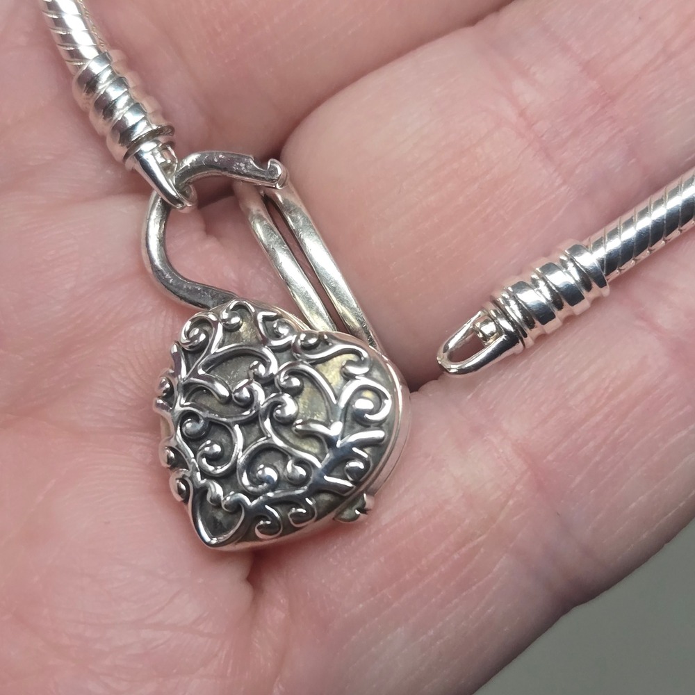 Pandora Retired Regal Heart Padlock Smooth Sterling Silver Bracelet S925 ALE - Picture 8 of 8